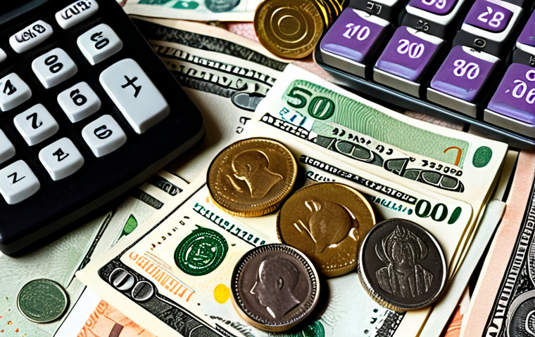 **Financial Stability:** "A detailed budget plan on a table with a calculator, highlighting income, expenses, and savings goals. Thai Baht currency notes and coins are scattered around, symbolizing financial planning. The style is clean, modern, and easily understandable, suitable for guiding financial management in Thailand."